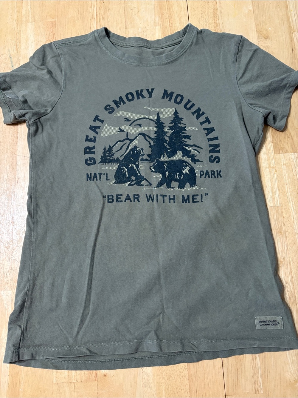 Life Is Good Olive Green Great Smoky Mountains Bear Graphic Tee